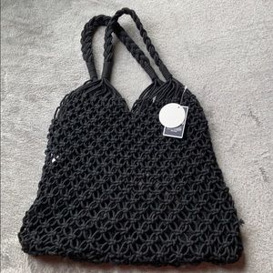 West loop woven beach bag black